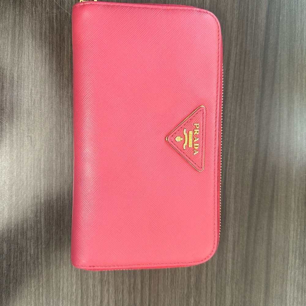 Authentic Prada Peony Saffiano Leather Zip Around Wallet